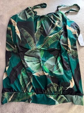 Tropical Green Palm Print Swim Bathing suit Tank Plus Sized